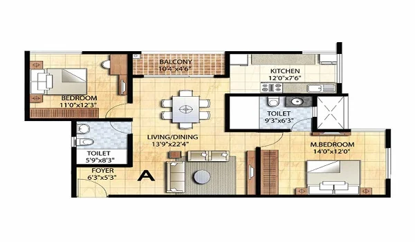 Prestige Falcon City Luxe 2 BHK Floor Plan Prestige Falcon City Luxe 2 BHK Floor Plan