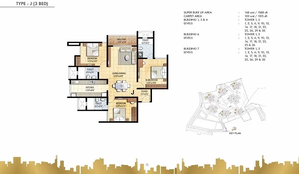 Prestige Falcon City Luxe 3 BHK floor plan Prestige Falcon City Luxe 3 BHK floor plan